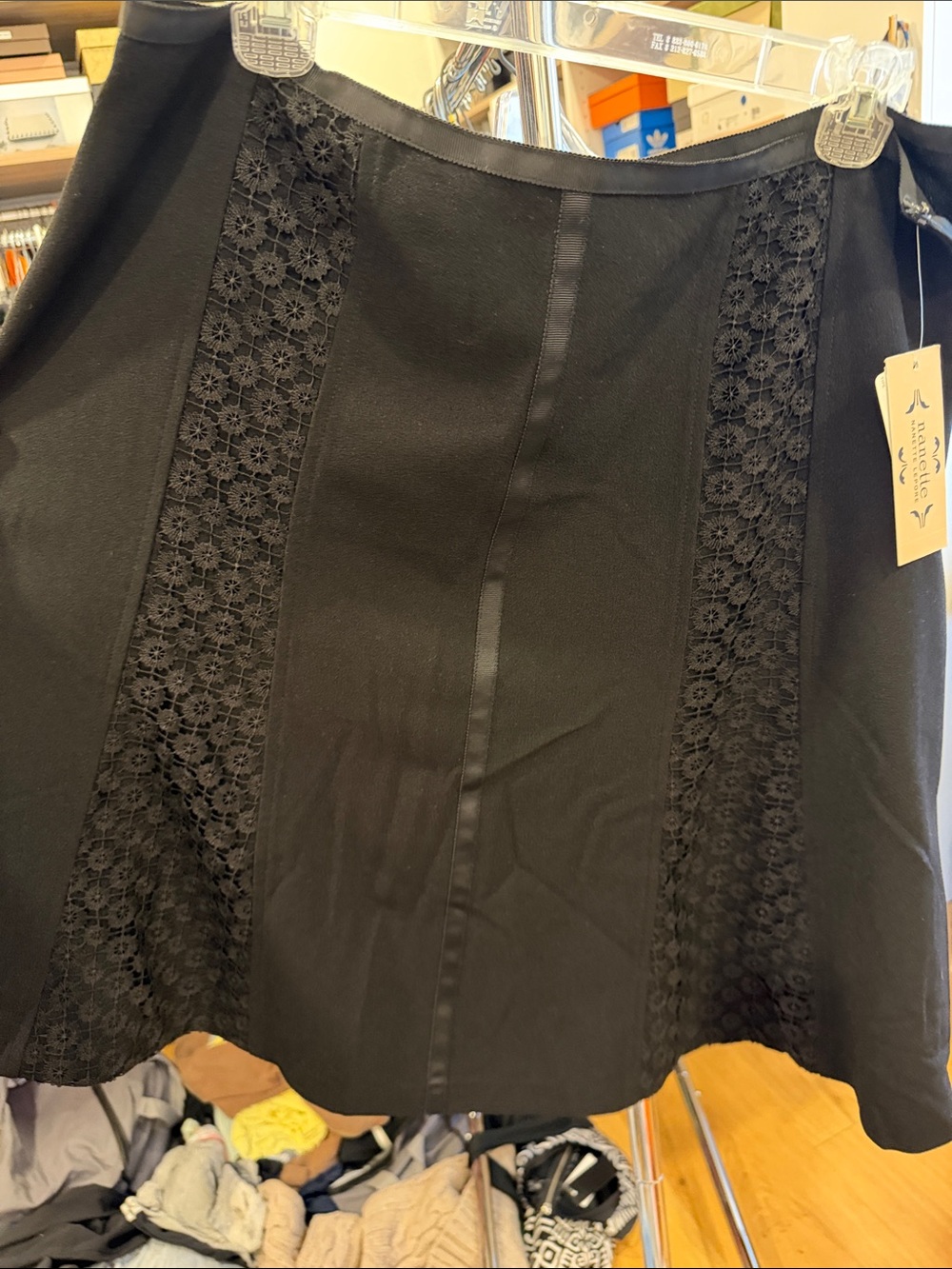 Nenette Lepore Black A-Line Skirt with Lace Insets